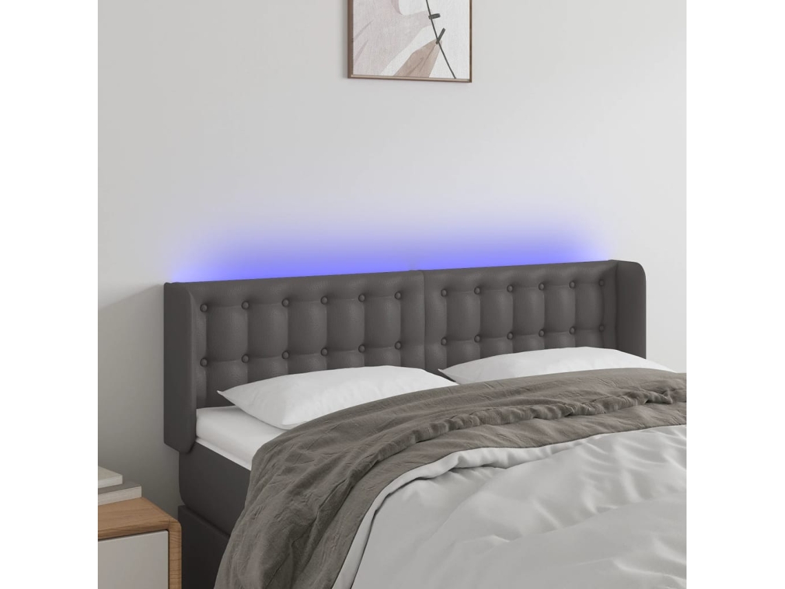 Cabecero con LED 147x16x78/88 cm Piel Sintética Gris