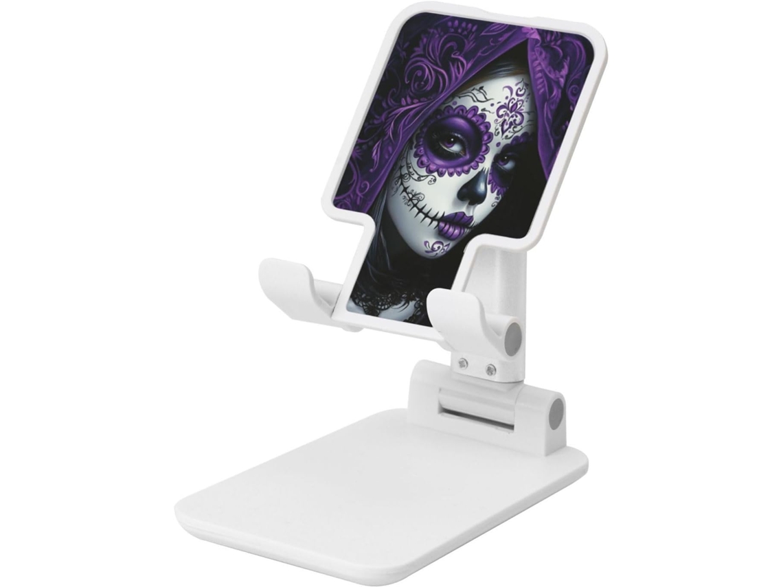 Suporte Dobrável Para Celular Preto E Roxo Com Design De Caveira Mulheres, Ângulo Ajustável, Altura De Mesa, Compatível
