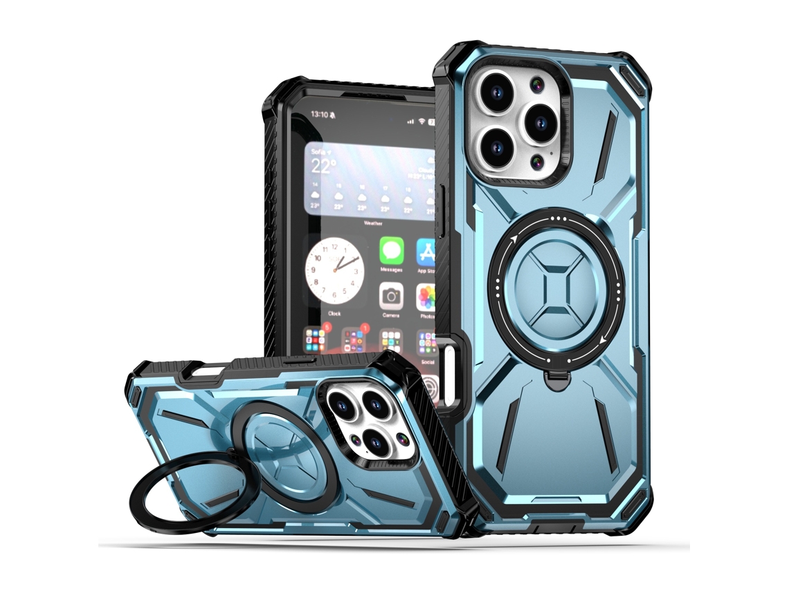 Capa Para Celular Com Revestimento Dourado E 1 Anel Magnético.azul Claro - Iphone 16 Pro Max