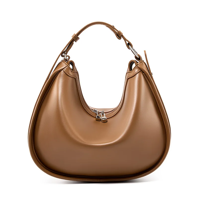 (2562-marrom) Bolsa Feminina De Luxo De Grife, Nova Bolsa De Couro Em Formato De Meia-lua