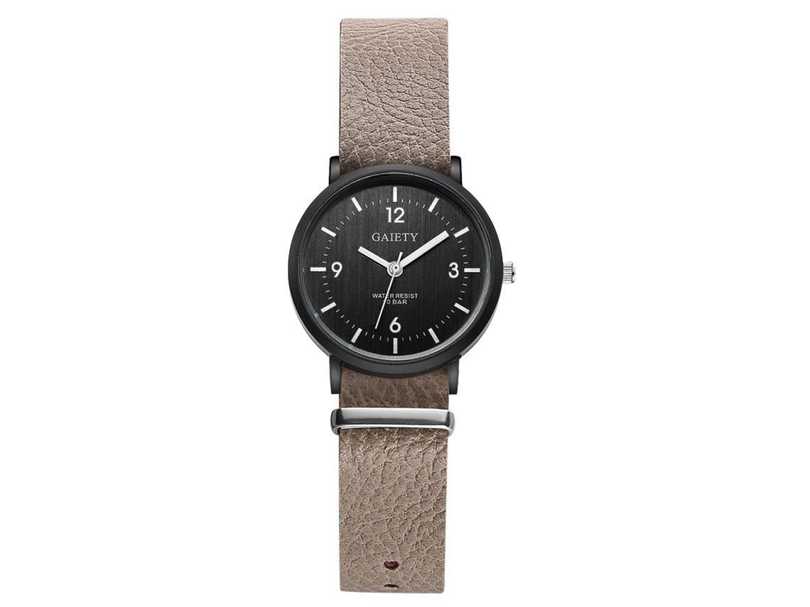 Reloj De Pulsera De Negocios Estilo Simple Gaiety Dial Redondo Correa Pu Acero Quartzo Marrón Oscuro