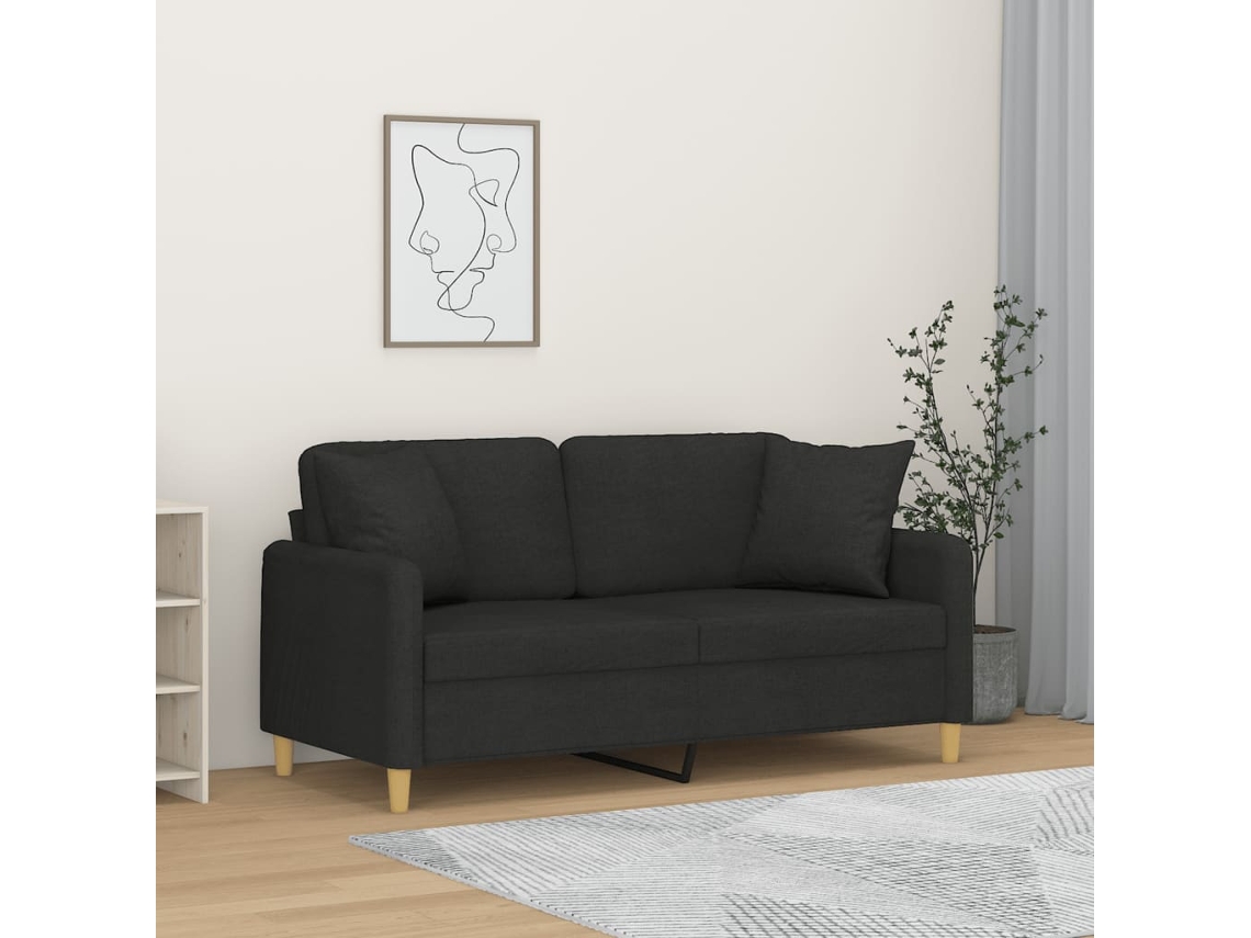 Vidaxl Sofá 2 Lugares + Almofadas Decorativas 140 Cm Tecido Preto