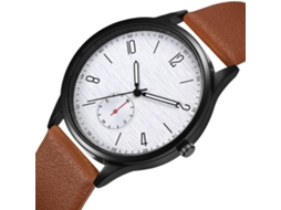 Relógio de pulso masculino casual e elegante com mecanismo de quartzo e pulseira de PU marrom.