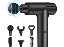 Massageador muscular com indicador de carregamento LED e 6 cabeças de massagem. Brilvibera