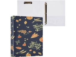 Pasta de Três Argolas 3,8 Cm com Bolsos Internos 1/2 Pacote Material Escolar Capa Dura. Feliz Outono e Dia a