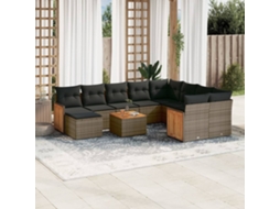 Vidaxl 11 Pcs Conjunto Sofás De Jardim C/ Almofadões Vime Pe Cinzento