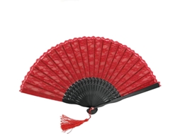 Leque de Mão Dobrável de Bambu com Renda Retrô Vermelha AQUAFORGE