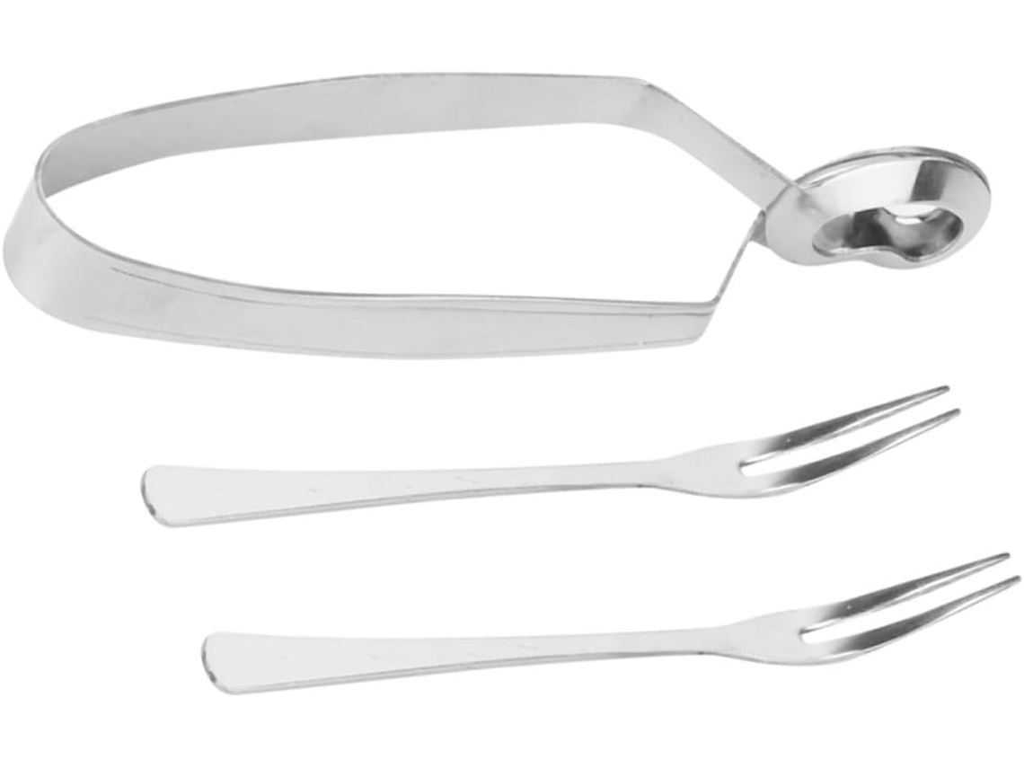 Conjunto De 3 Peças Toyandona Com Pinças Para Caracóis Em Aço Inoxidável Prateado, Compactas E Práticas, Com Dois Garfos