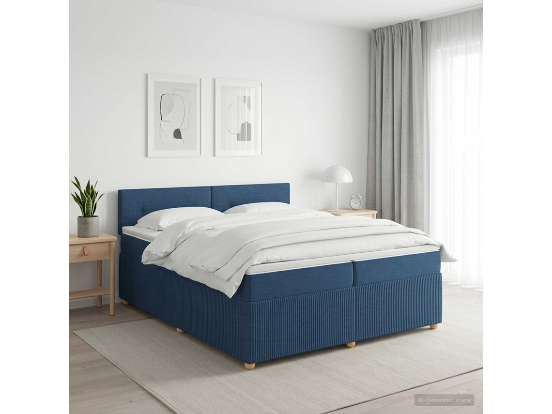 Vidaxl Cama Box Spring Com Colchão Azul 200 X 200 Cm Tecido