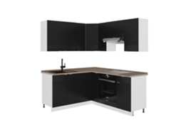 Cozinha Em Ângulo Fame-line, 160x190cm, Pt Carvalho, Preto Listrado/branco, Branco, Vicco