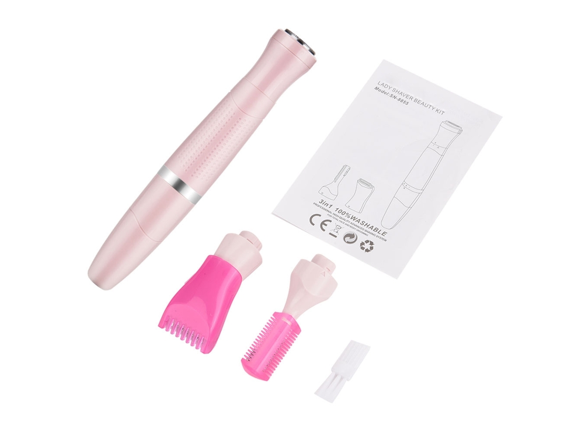Depilador elétrico 3 em 1 para corpo, sobrancelhas e barbear - Rosa