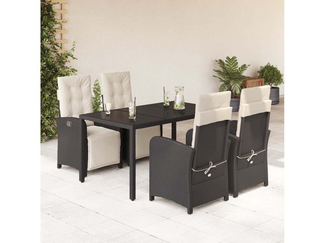 5 Pcs Conjunto De Jantar P/ Jardim C/ Almofadões Vime Pe Preto Dkd Home Decor