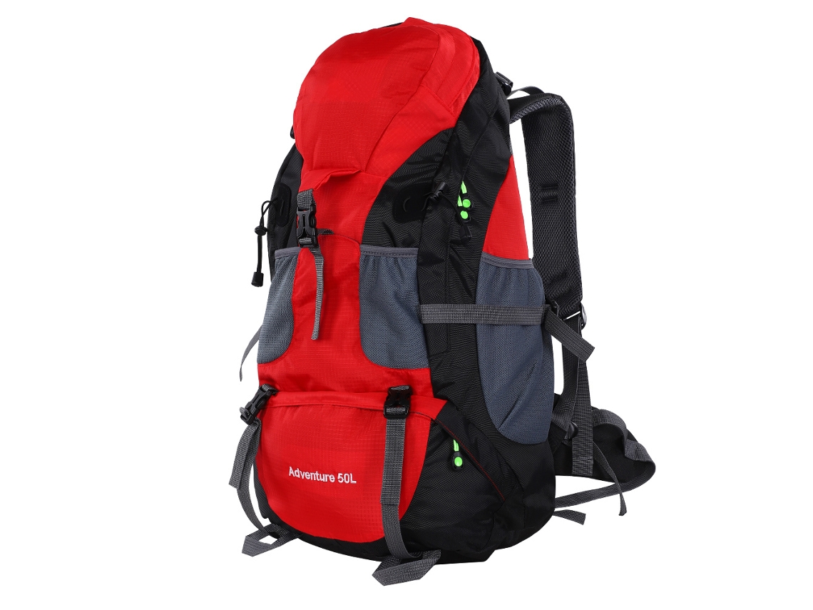 Mochila Impermeável De 50 Litros Para Camping, Escalada, Viagens E Trilhas Ao Ar Livre, Vermelha