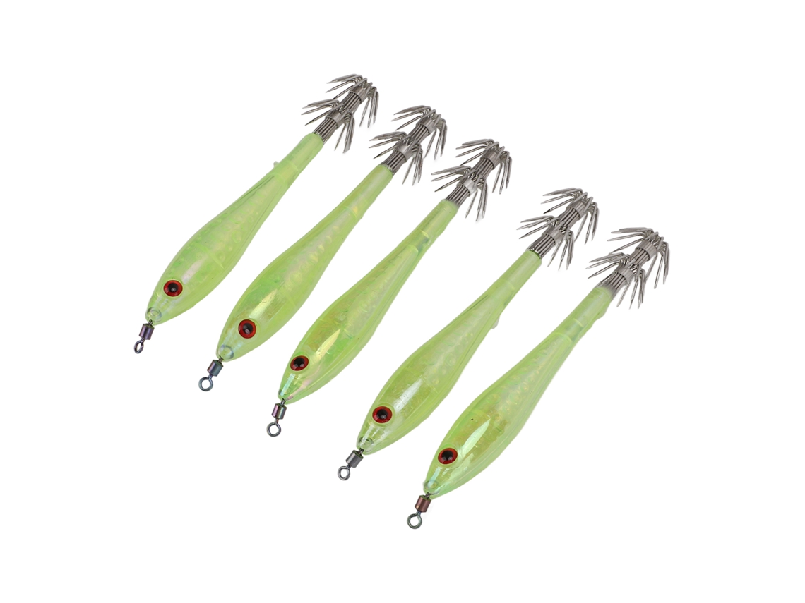 Isca Artificial Lula Duplo Gancho Verde 5pcs