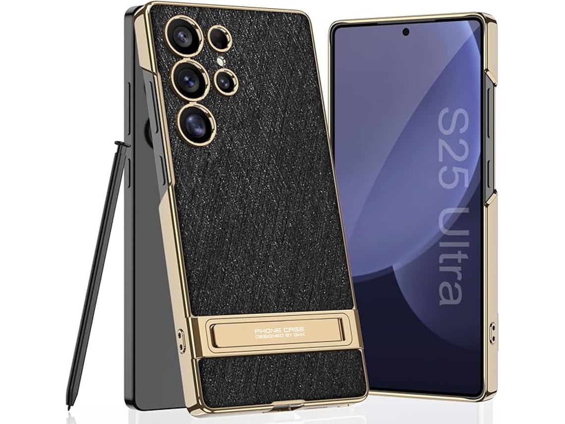 Capa Hexinyigjly Para Samsung Galaxy S23 Ultra Com Suporte Invisível Eletrogalvanizado Preto