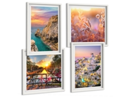 Galeria De Pinturas Murais Paisagens Costeiras, Pôr Do Sol Moldura Branca Fotos Para O Escritório Espelharte (conjunto De 4 Imagens)