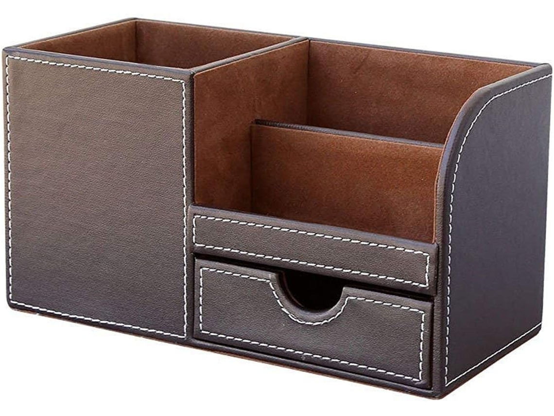 Organizador de Mesa Multifuncional com 4 Níveis, Porta, Canetas Multifuncional e Caixa Organizadora para Materiais de Escritório BRILVIBERA (marrom)