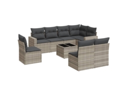 Conjunto de 9 Sofás Jardim com Almofadões Vime Pe Cinzento Claro MAISON EXCLUSIVE (90x200 cm)