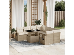 9 Pcs Conjunto De Sofás P/ Jardim Com Almofadões Vime Pe Bege Dkd Home Decor