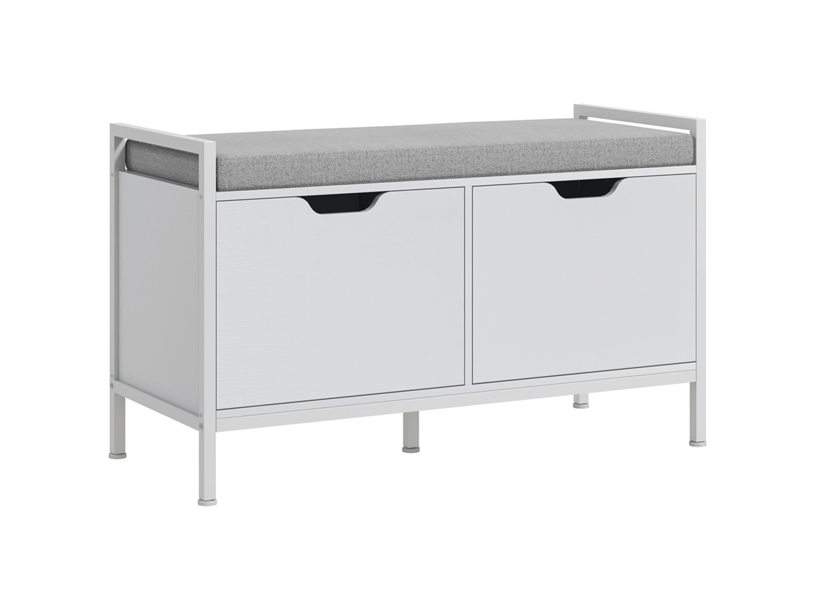 Banco Sapateira Aço, Melamina de Madeira, Poliéster e Espuma Cor Branco 84x35x50 cm Homcom