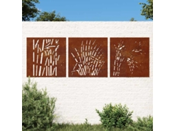 Vidaxl Decorações P/ Muro Jardim 3pcs 105x55cm Aço Corten Design Relva