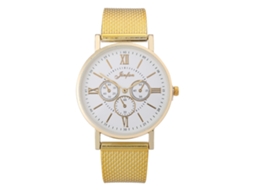 Relógio de Pulso Feminino de Quartzo com Pulseira de Silicone Redonda Dourado Números Romanos