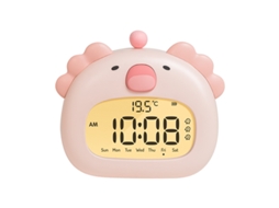 Despertador Infantil Axolote Dinossauro Cartoon - Relógio Digital - Usb-c Recarregável - Abs + Silicone - Rosa