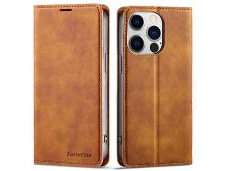 Capa Quedas Para Iphone 14 Pro Max Forwenw Pele Sintética Castanho