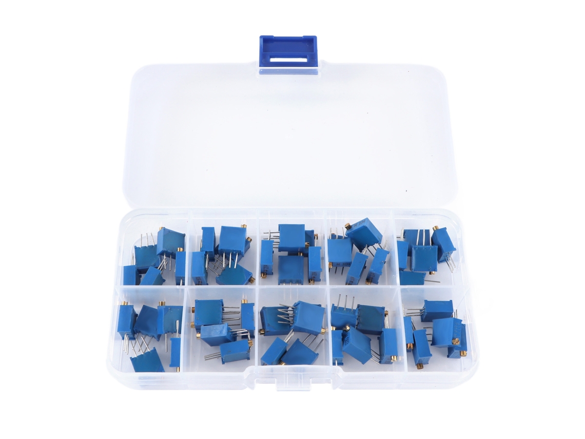 Kit De 50 Potenciômetros Ajustáveis 500 1k 2k 5k 10k 20k 50k 100k 200k 1m Ohm Resistor Variável