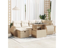 7 Pcs Conjunto De Sofás P/ Jardim Com Almofadões Vime Pe Bege Dkd Home Decor