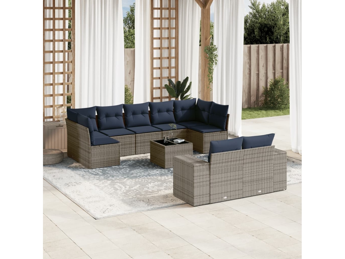 Vidaxl Conjunto De Sofá De Jardim Com 10 Peças E Almofadas Em Rattan Sintético Cinza