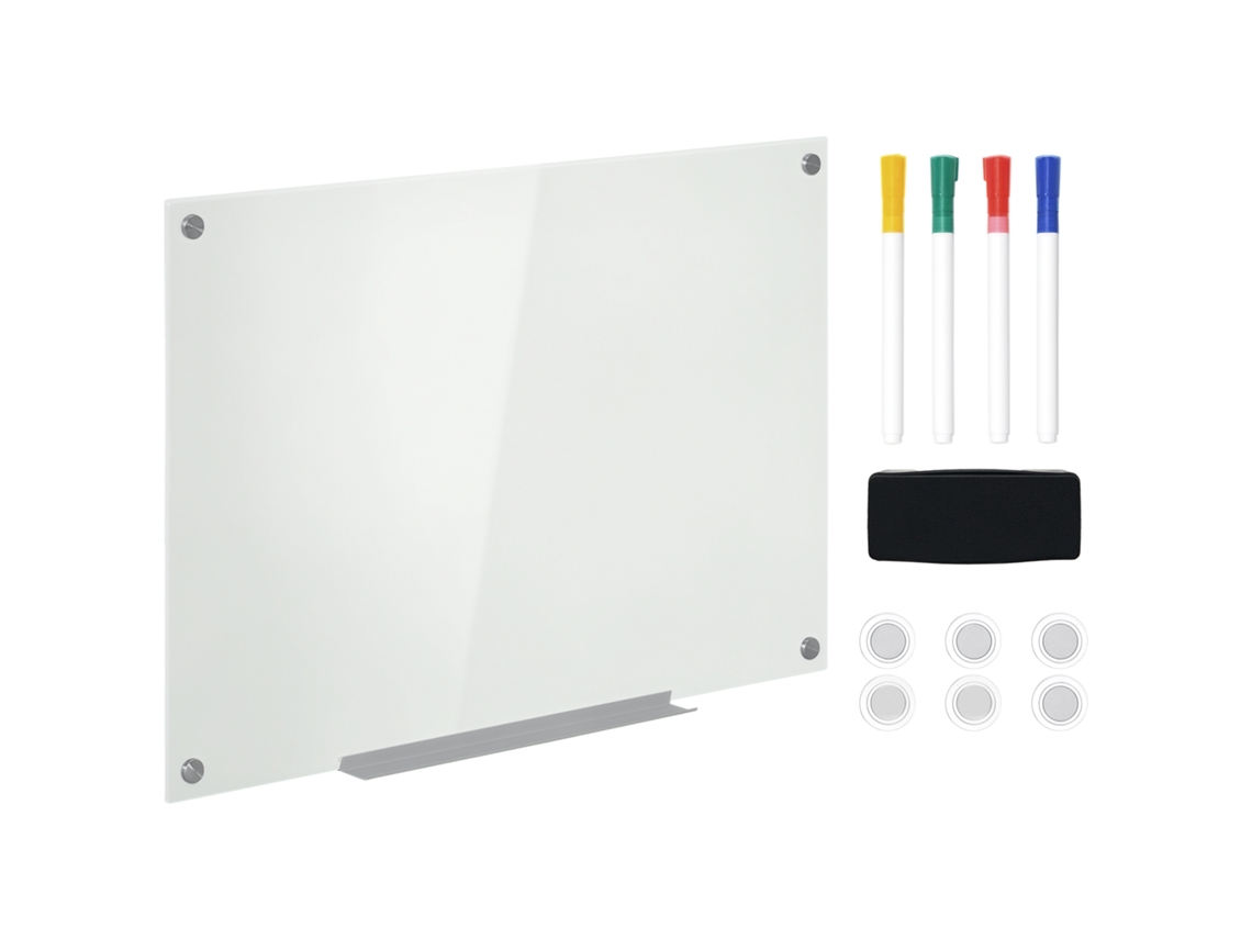 Quadro branco de vidro, memoboard, lousa branca com 4 canetas, 6 ímãs, 1 esponja, 1 bandeja BTFORUS