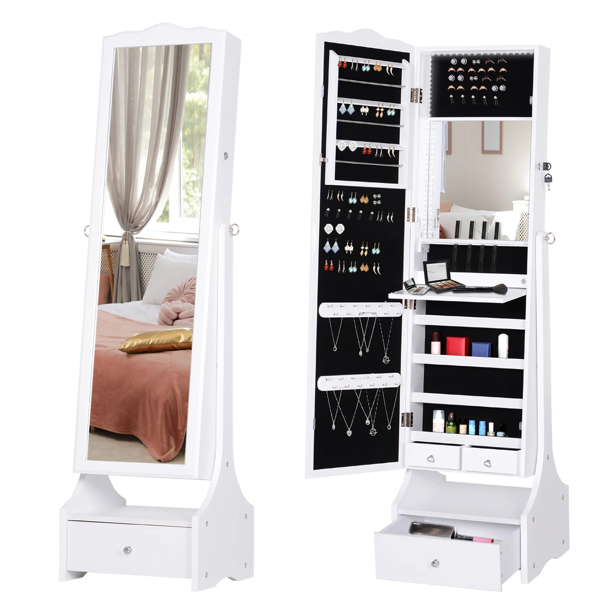 Porta joias com Espelho, Gaveta Organizadora, Armário 45x36x150cm | S/MARCA