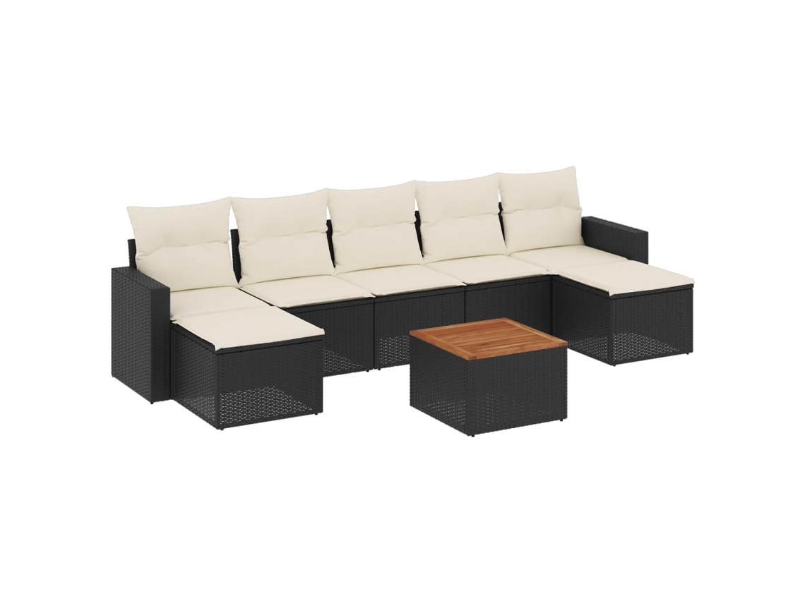 Conjunto de 8 Sofás de Jardim com Almofadões Vime Pe Preto MAISON EXCLUSIVE (N/A)