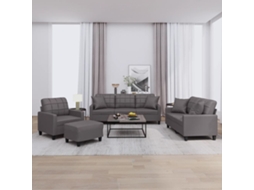 Vidaxl 4 Pcs Conjunto De Sofás Com Almofadas Couro Artificial Cinzento