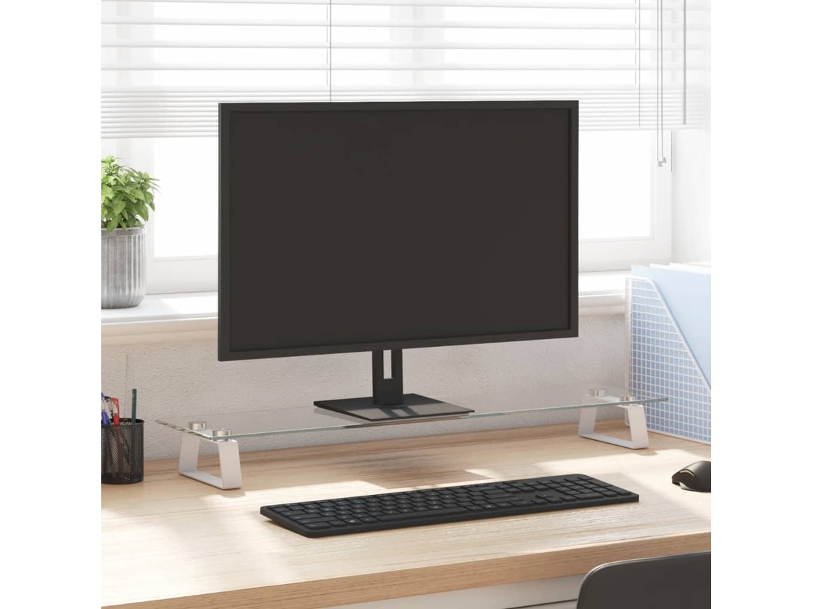 Vidaxl Suporte Para Monitor 80x20x8 Cm Vidro Temperado E Metal Branco