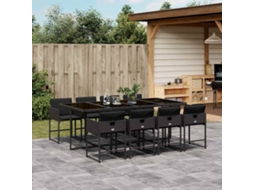 Vidaxl 9 Pcs Conjunto De Jantar P/ Jardim C/ Almofadões Vime Pe Preto