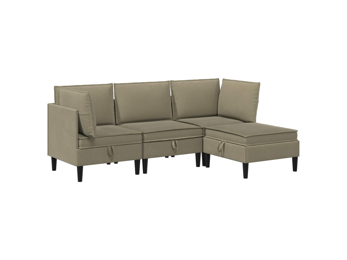 Conjunto de Móveis para Sala de Estar 4 Pcs Cáqui Tecido SYFAX