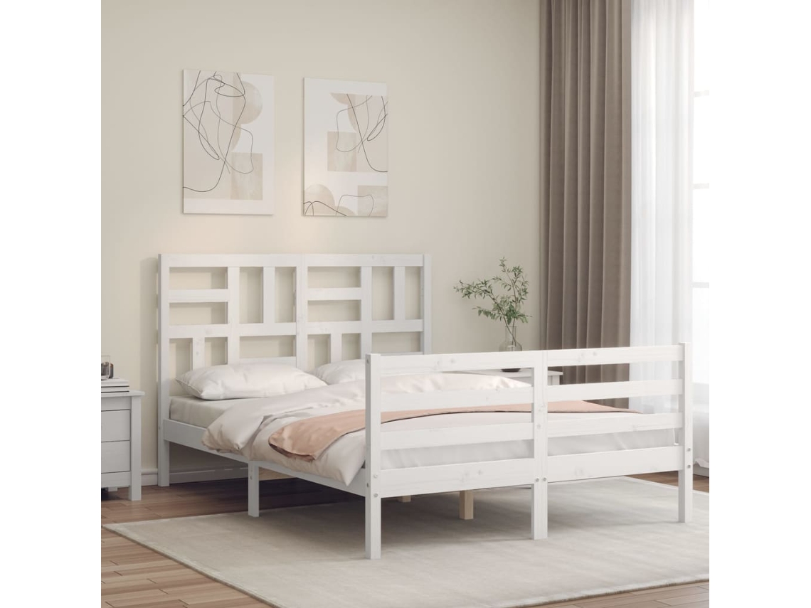 Cama De Casal | Camas Para Quarto | Estrutura De Cama De Casal C/ Cabeceira Madeira Maciça Branco