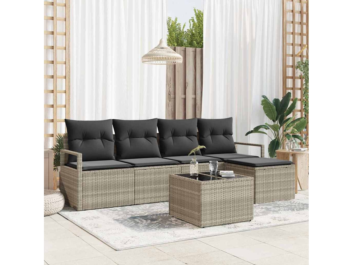 Vidaxl Conjunto De Sofás Com Almofada 6 Pcs Cinzento-claro Vime Pe