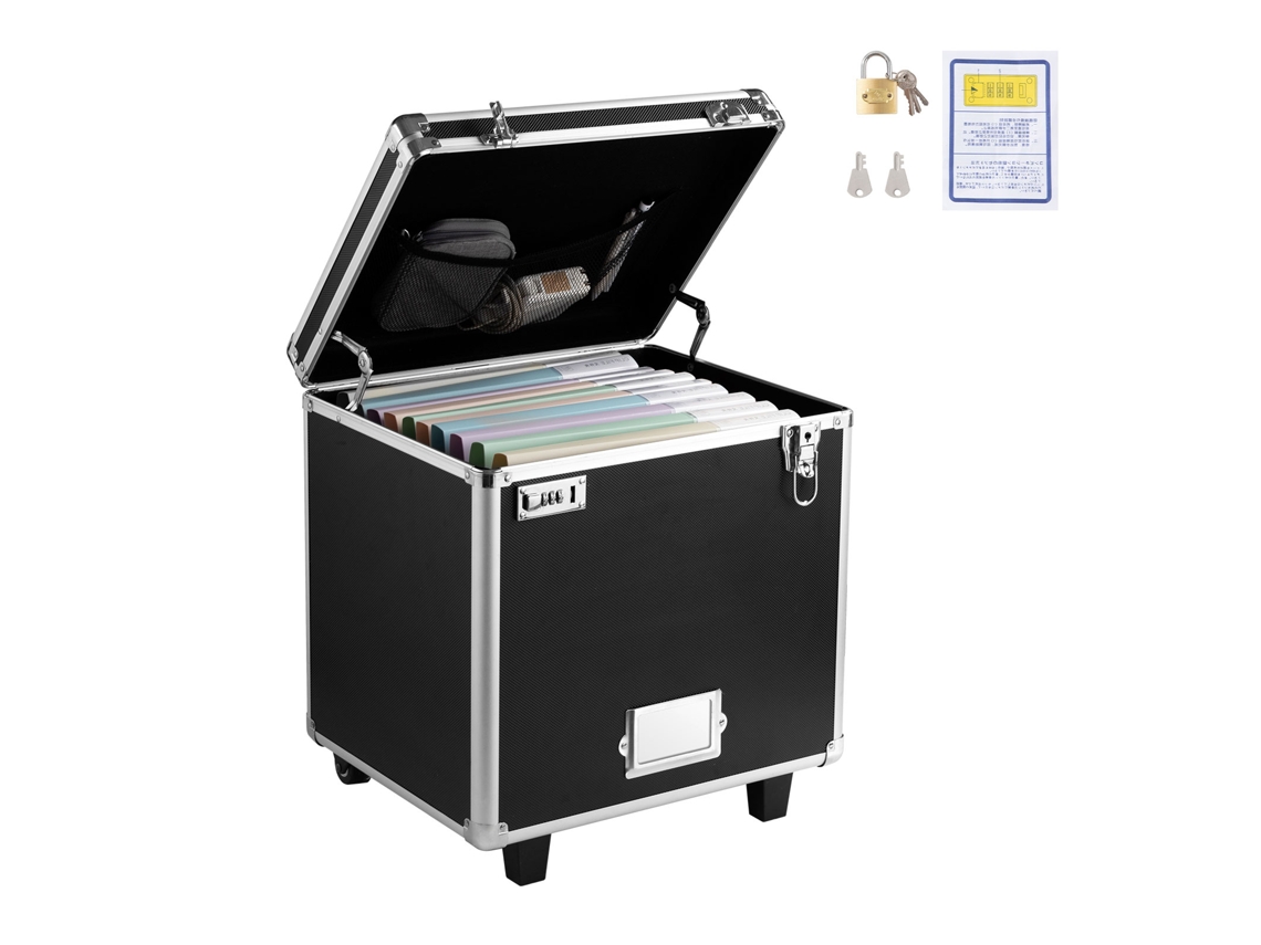 Caixa Organizadora De Arquivos Com Rodas, Tamanho Interno 396,2 X 320 381 Mm, Estojo Portátil Para Documentos Fechadura E Alça Telescópica