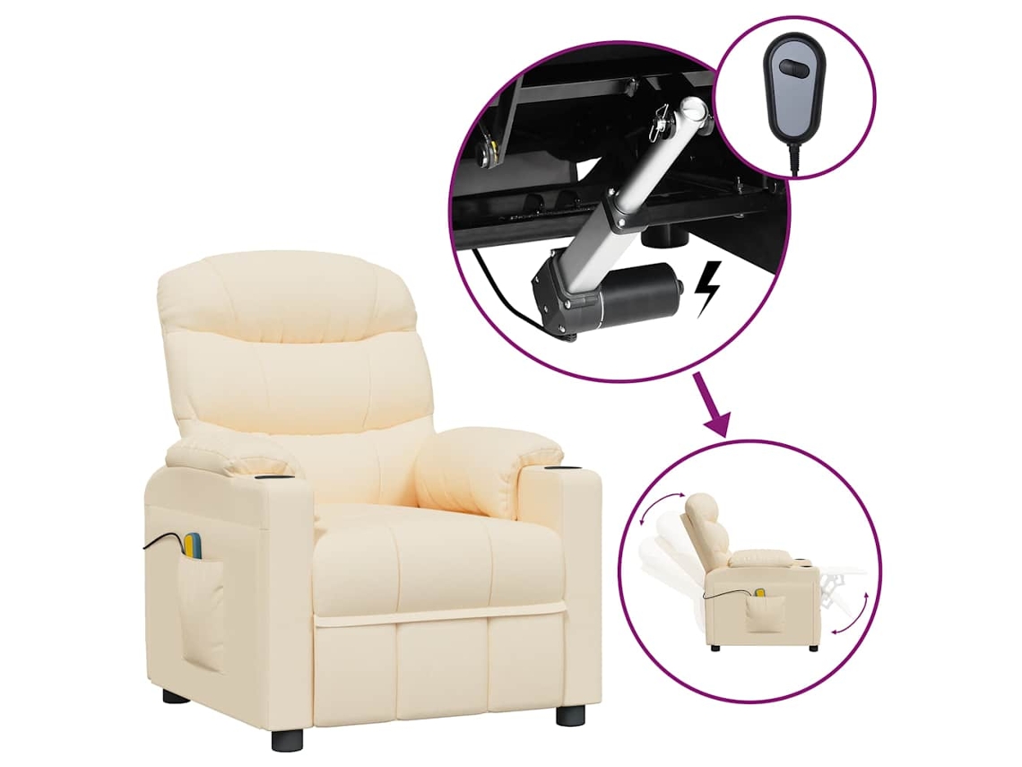 Vidaxl Poltrona Elevatória De Massagens Elétrica Tecido Creme