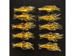 Conjunto de 10 Iscas Macias, Camarão, Anzóis MDUG (amarelo)