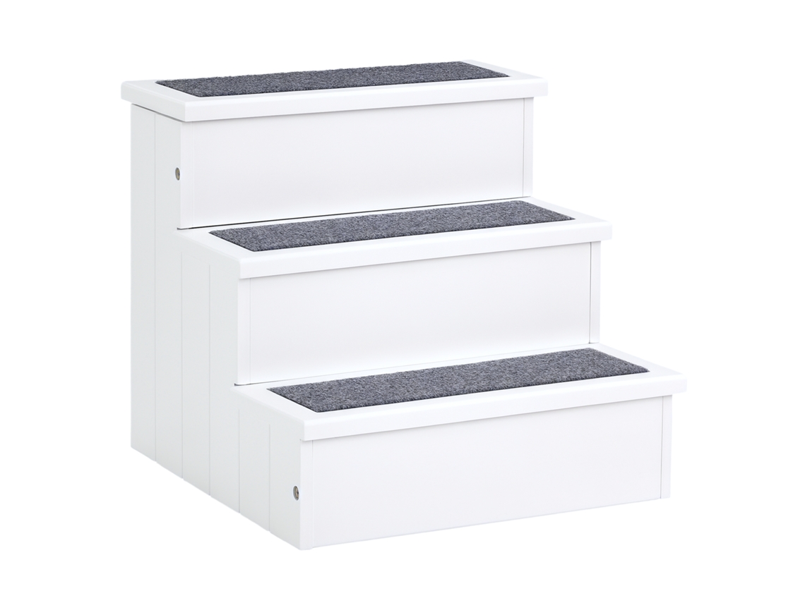 Escada 3 Degraus Cor Branca, Compartimento De Armazenamento, Tapete Antiderrapante, Carga 30kg, 40,5x44,5x38cm, Uso Veicular