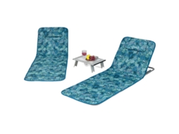 Conjunto De 2 Espreguiçadeiras Com Mesa Lateral E Compartimento - Azul Turquesa