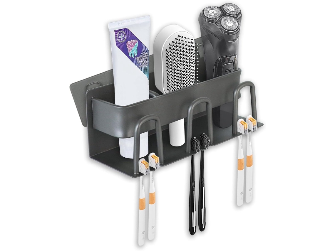 Porta-escova De Dentes - Acessórios Para Banheiro Porta-pasta Dente Autoadesivo Com 3 Compartimentos E Organizador Cinza 20,5 X 7,5 8 Cm