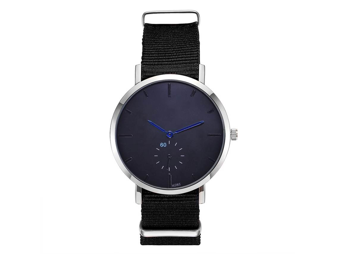 Relógio de pulso masculino casual de quartzo com mostrador simples em liga metálica preta.