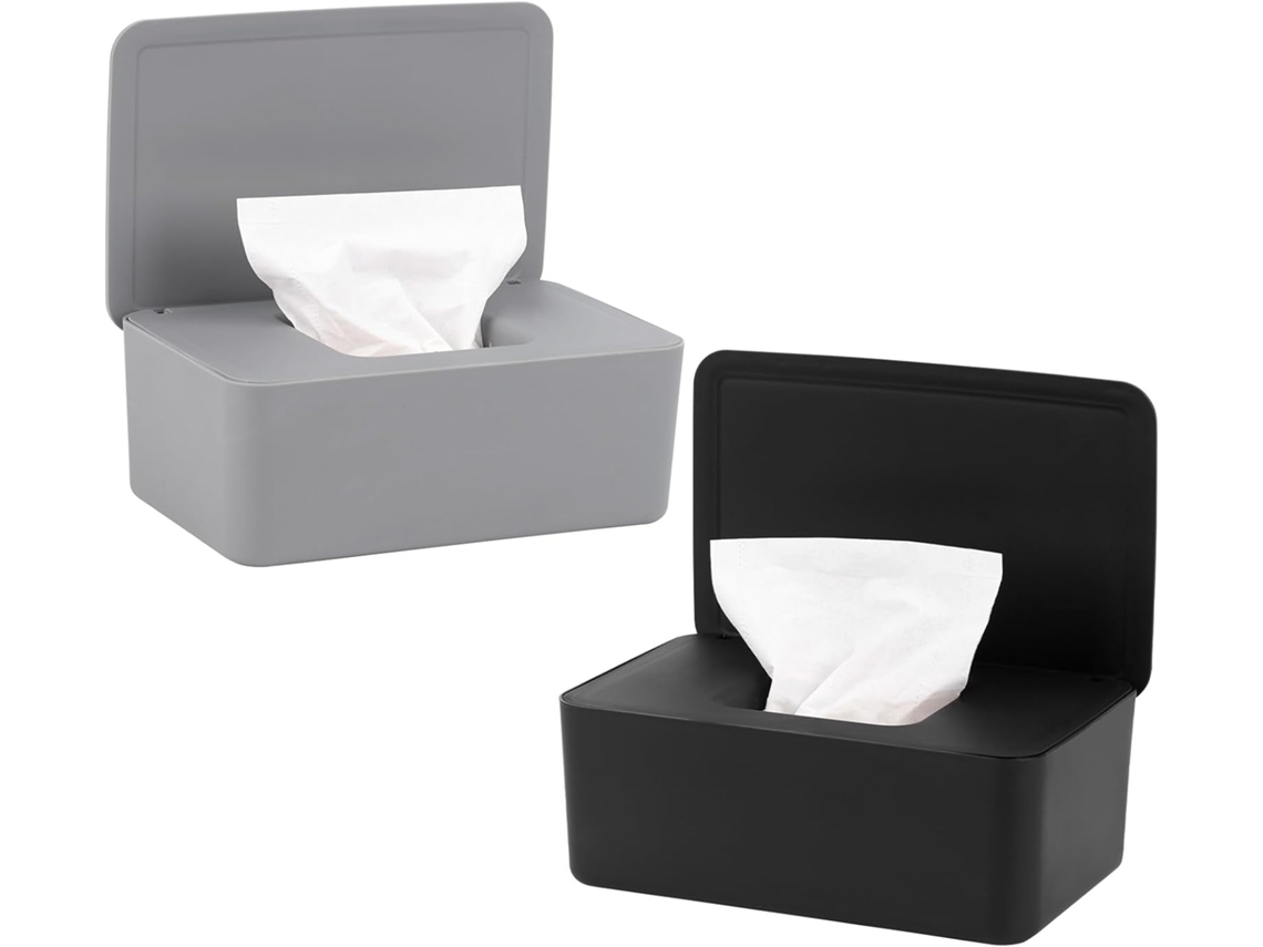 Caixa De Lenços - Porta Papel Higiênico Úmido - 2 Unidades - Caixa Plástico Cinza/preto
