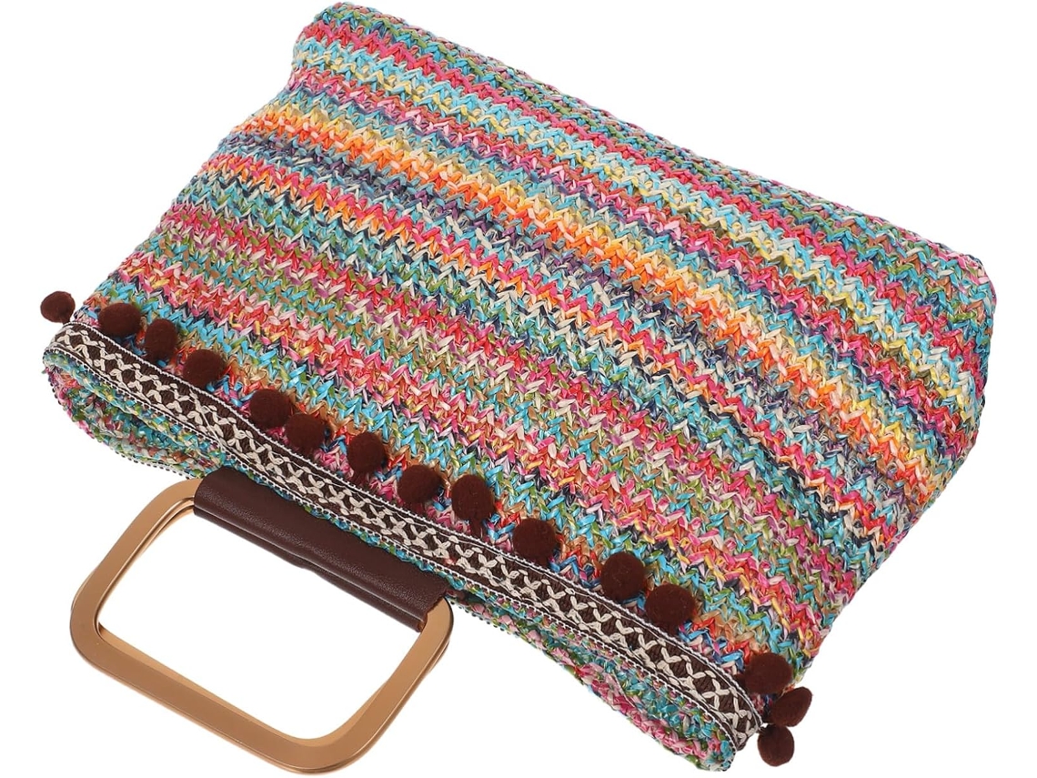 Bolsa De Palha Trançada Estilo Casual Para Passeios, Espaçosa E Leve.