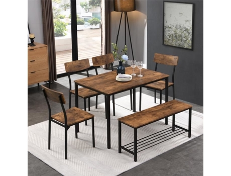Conjunto De Mesa E Cadeiras 6 Pcs Estilo Industrial Mesa 110x70cm Com 4 Cadeiras E 1 Banco Para Sala De Jantar Em Mdf Marrom Dreammespace
